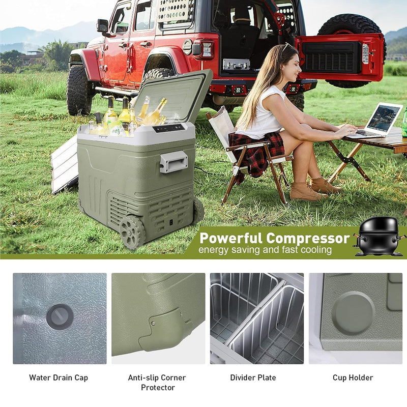 AQUALUX Car Fridge 35L, Compressor, 12V & 220V, Temperature from -16 to +16, Green