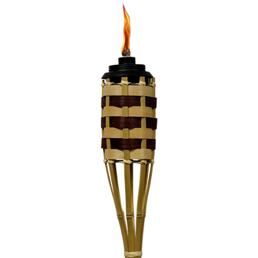 Natural Bamboo Mahogony Tiki Torch Wicker & Rope