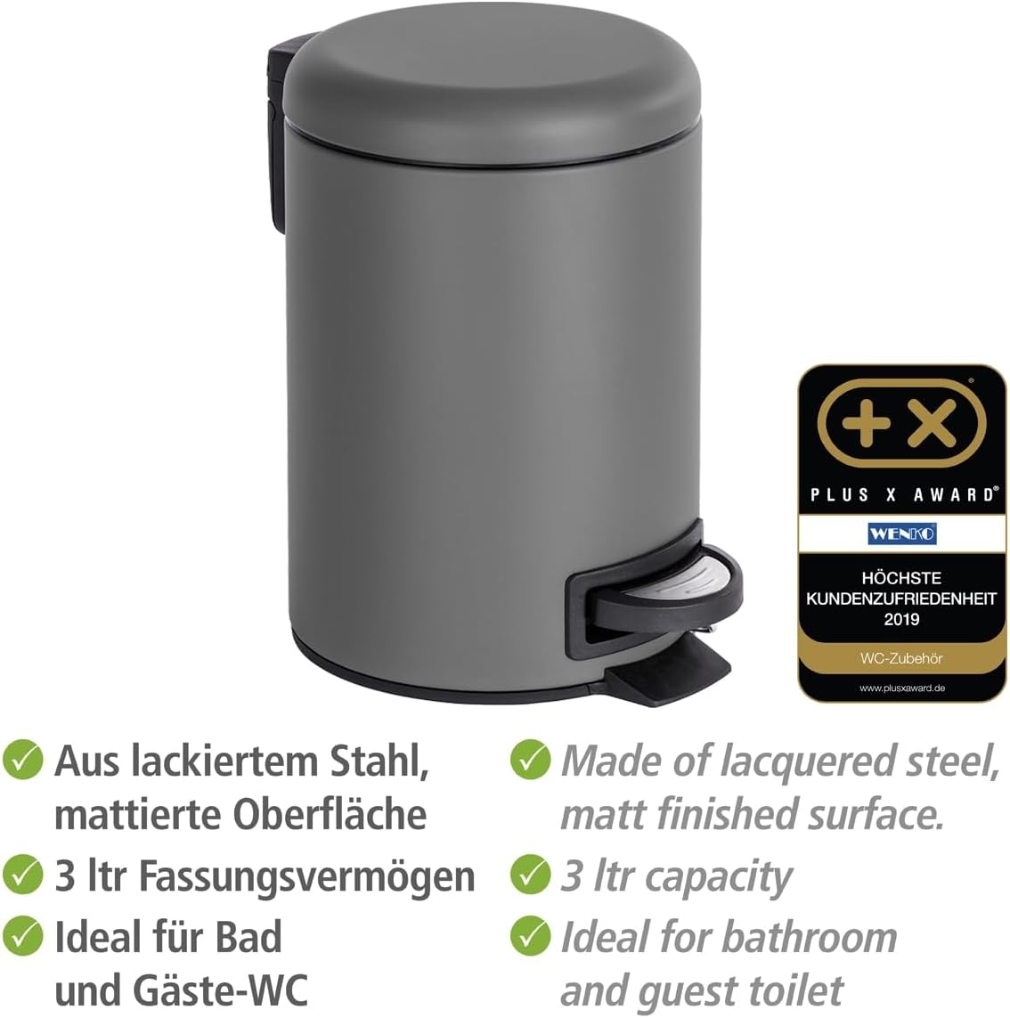 PEDAL BIN LEMAN 3LT. GREY