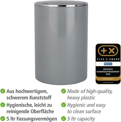 SWING COVER BIN "INCA" 5L GREY