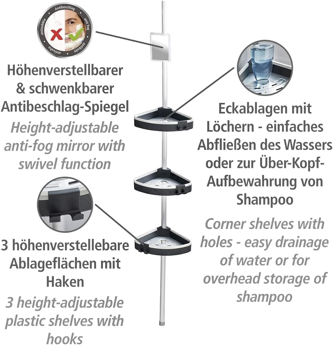 TELESCOPIC CORNER SHELF "WAVE"