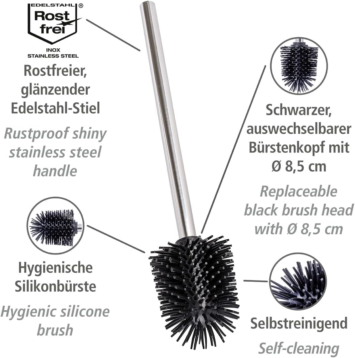 HANDLE S/S SILICONE BRUSH HEAD 85 BLACK