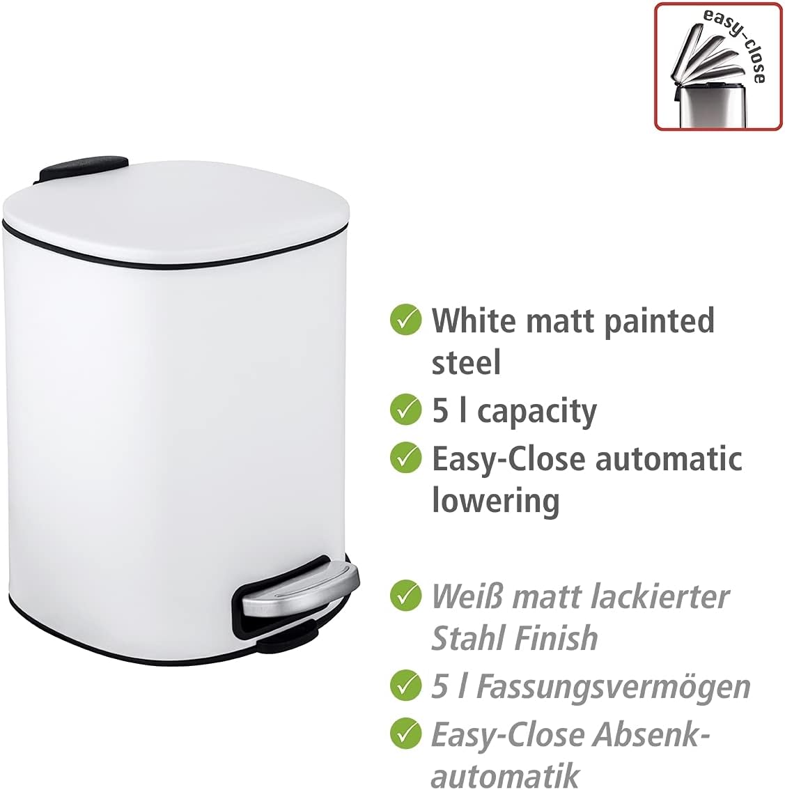 PEDAL BIN MOD. ALASSIO, WHITE, 5L