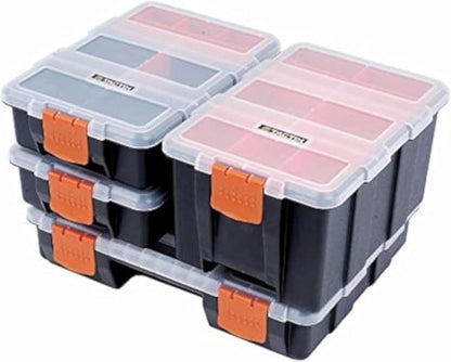 Tactix Hardware & Parts Organizers, 4 Piece Set, Black/Orange