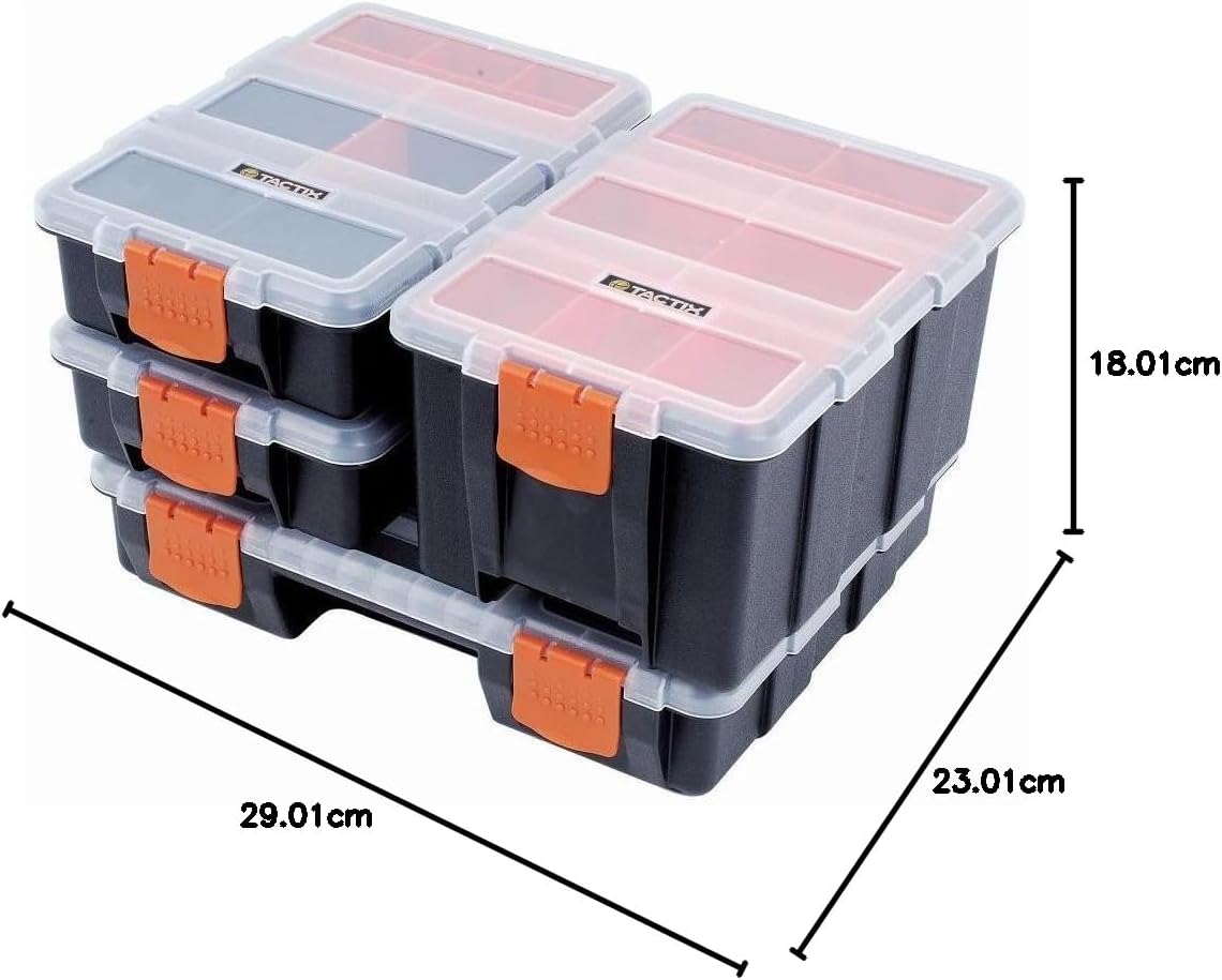 Tactix Hardware & Parts Organizers, 4 Piece Set, Black/Orange