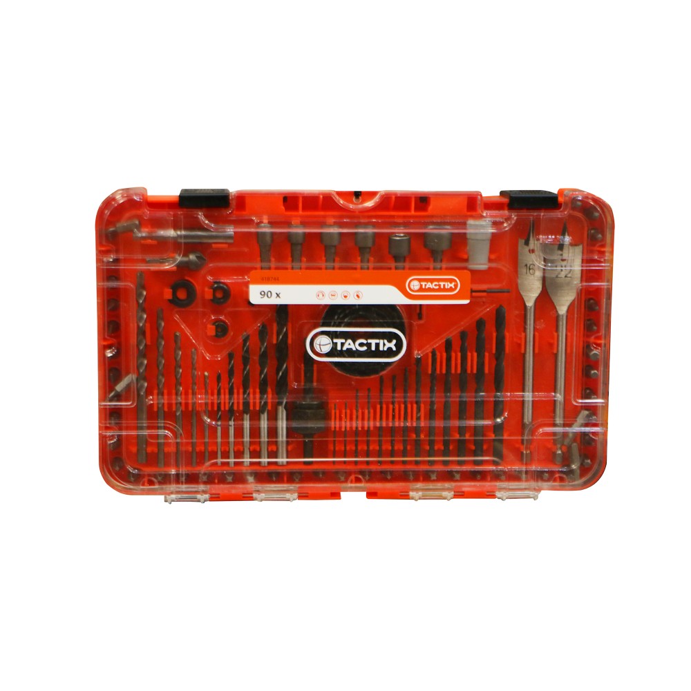 Tactix 90-Piece Multi-Purpose Drill and Bit Set Silver and Black