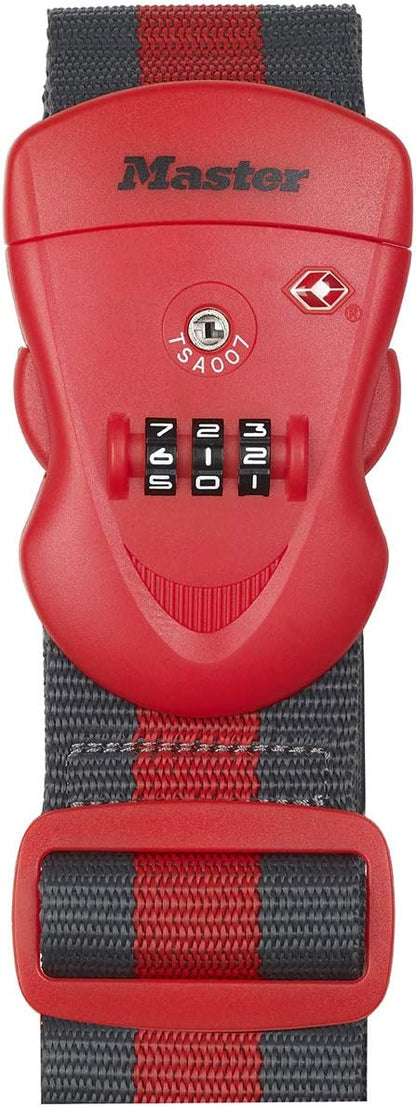 Master Lock 4702EURDRED Luggage Strap with Combination Lock, Red
