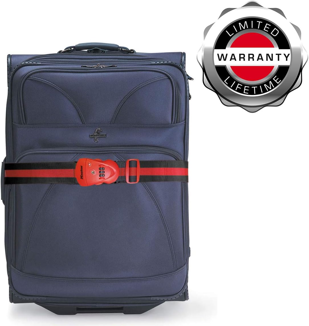 Master Lock 4702EURDRED Luggage Strap with Combination Lock, Red