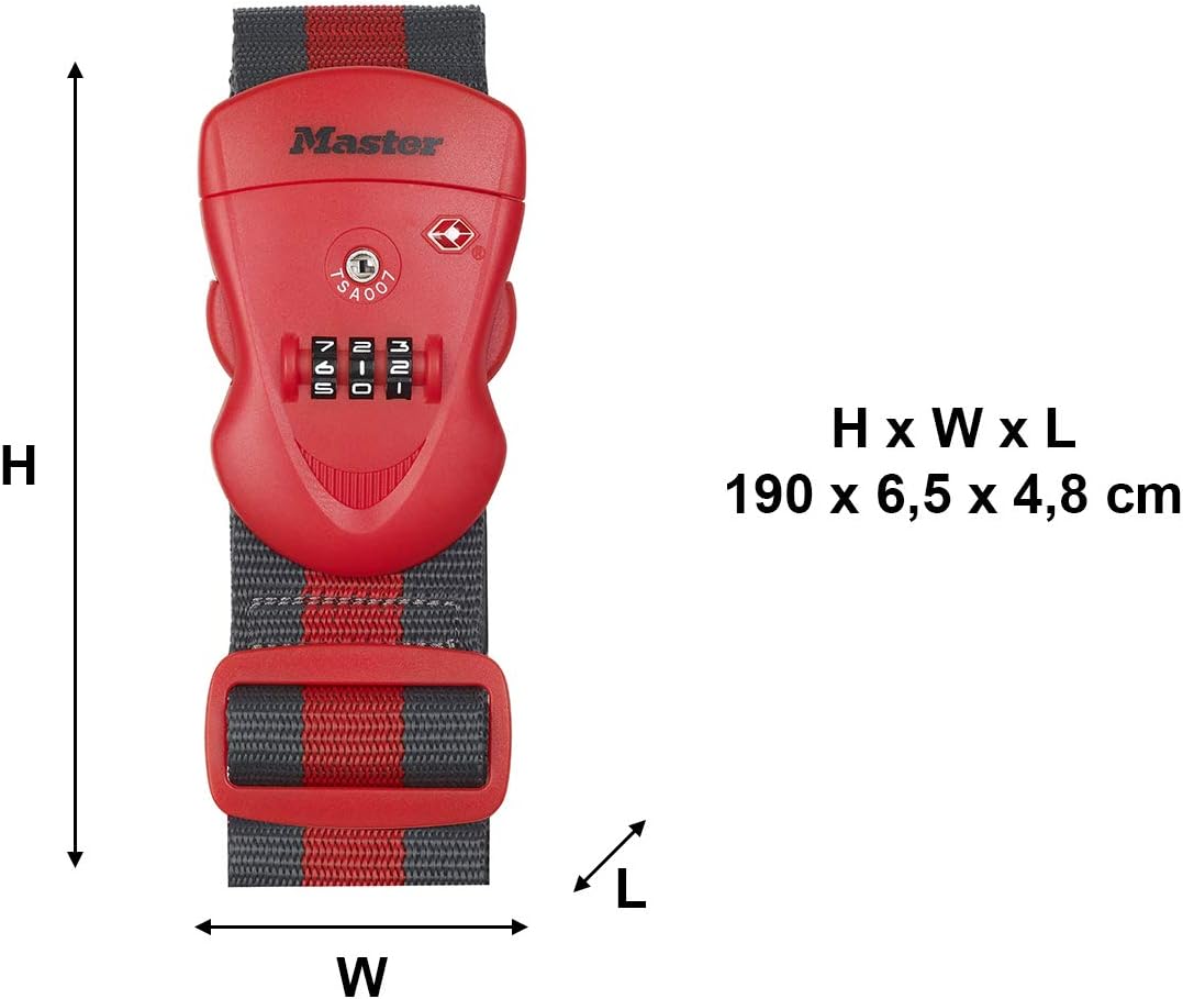 Master Lock 4702EURDRED Luggage Strap with Combination Lock, Red