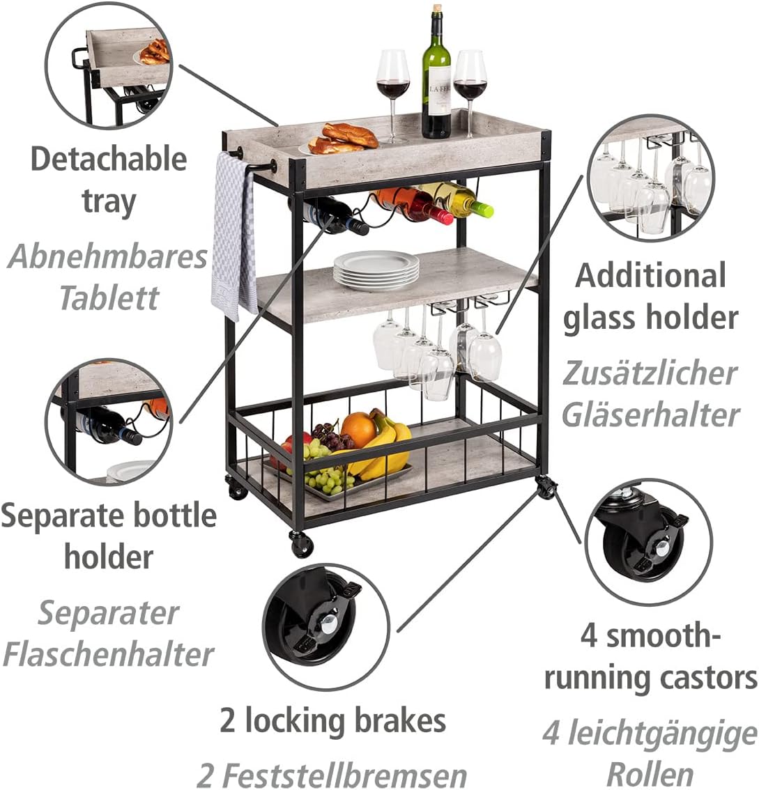 KITCHEN TROLLEY "RUSTICO" CONCRETE/BLACK