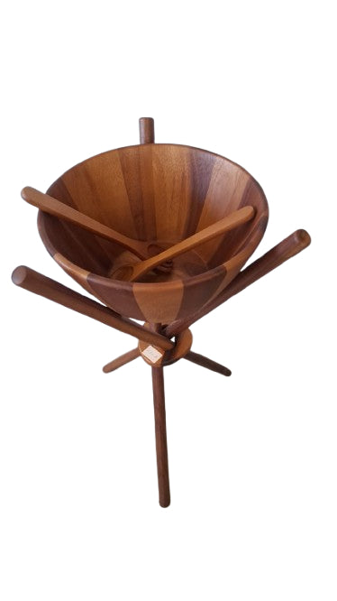 Salad bowl with stand and servers