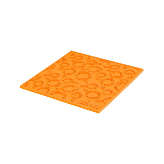 Lodge  7 Inch Square Orange Silicone Trivet With Skillet Pattern AS7SKT61