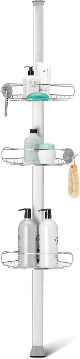 Simplehuman 8ft Tension Pole Shower Caddy, Stainless Steel and Anodized Aluminum