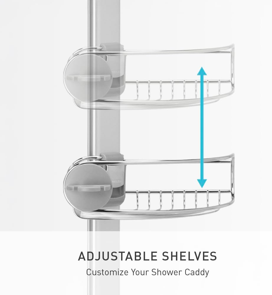 Simplehuman 8ft Tension Pole Shower Caddy, Stainless Steel and Anodized Aluminum