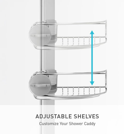 Simplehuman 8ft Tension Pole Shower Caddy, Stainless Steel and Anodized Aluminum