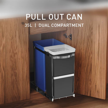 Simplehuman 35 Liter / 9.3 Gallon Dual Compartment Under Counter Kitchen Cabinet