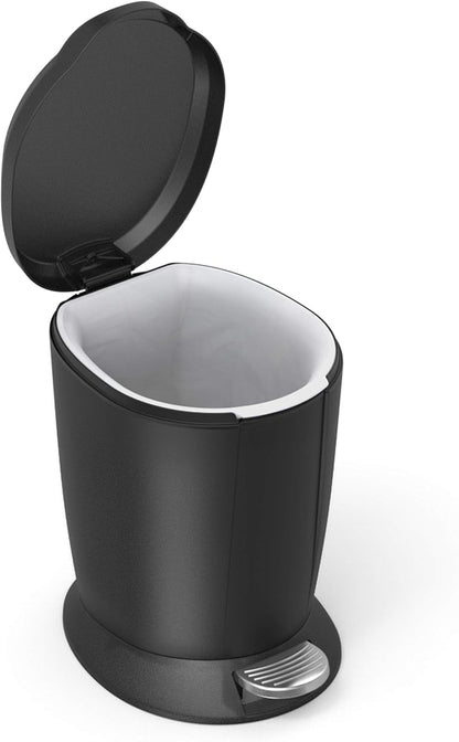 Simplehuman 6 Liter / 1.6 Gallon Compact Plastic Round Bathroom Step Trash Can, White