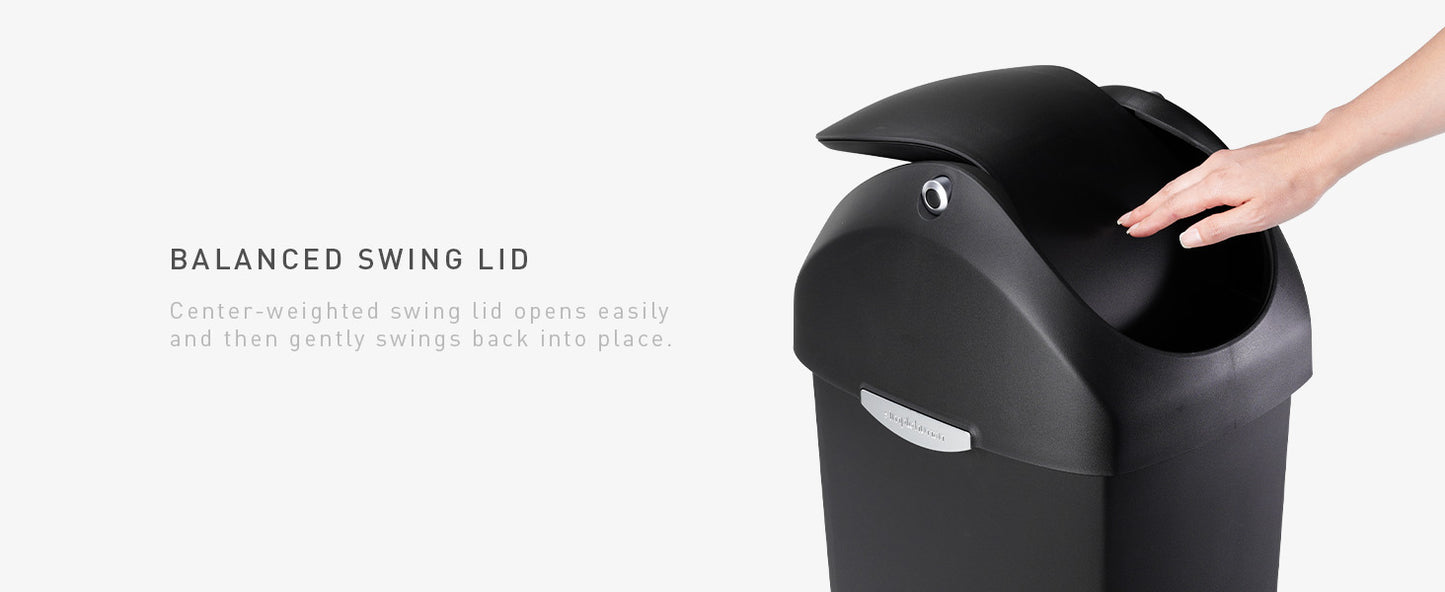 Simplehuman 60 Liter / 16 Gallon Swing Lid Trash Can, Black