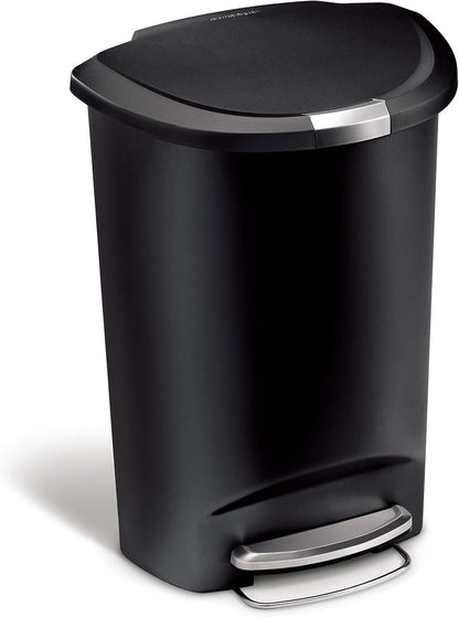 Simplehuman 50 Liter / 13 Gallon Semi-round Kitchen Step Trash Can With Secure Slide Lock Black