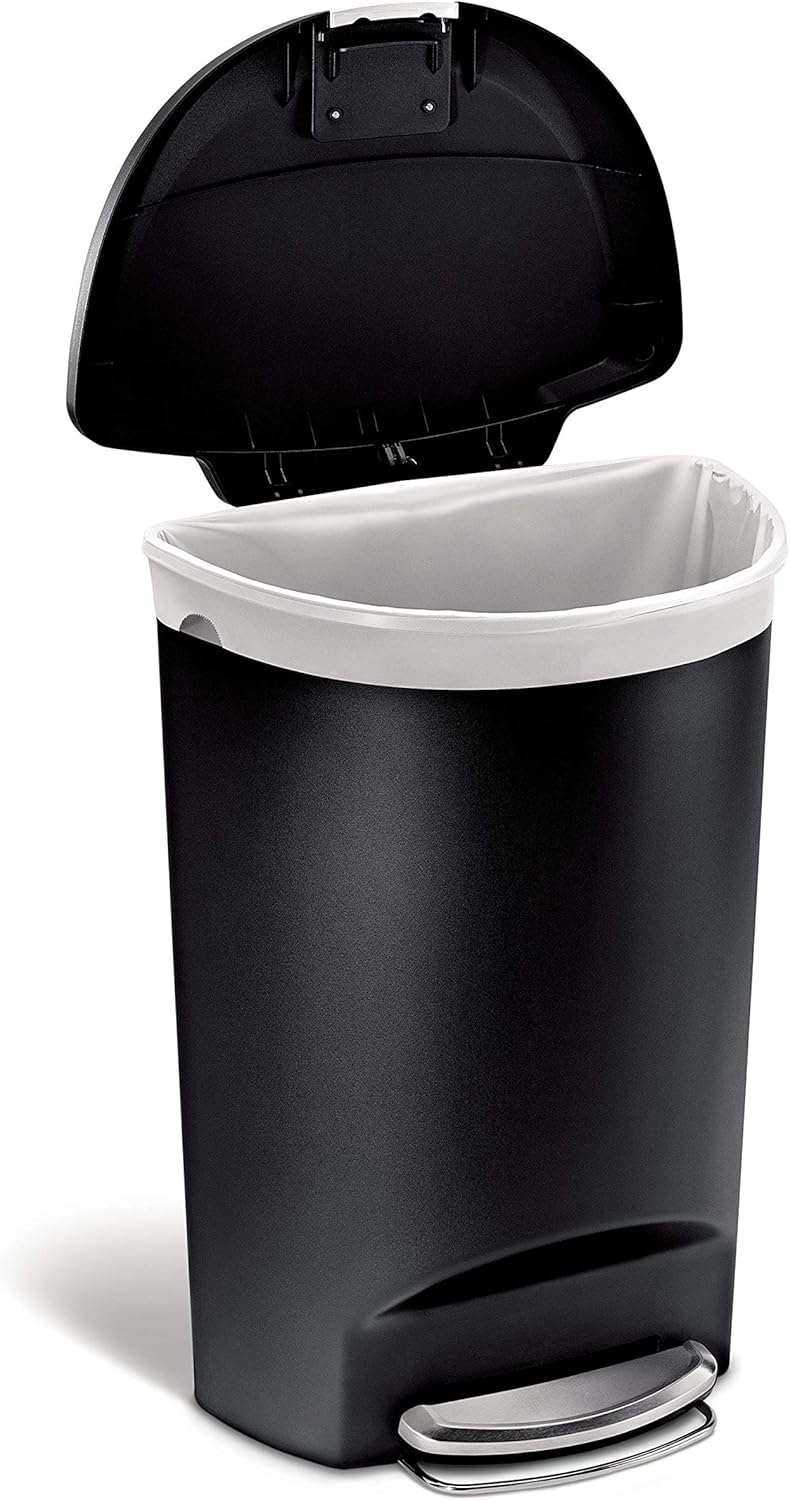 Simplehuman 50 Liter / 13 Gallon Semi-round Kitchen Step Trash Can With Secure Slide Lock Black