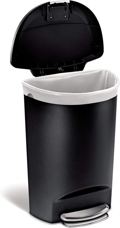 Simplehuman 50 Liter / 13 Gallon Semi-round Kitchen Step Trash Can With Secure Slide Lock Black