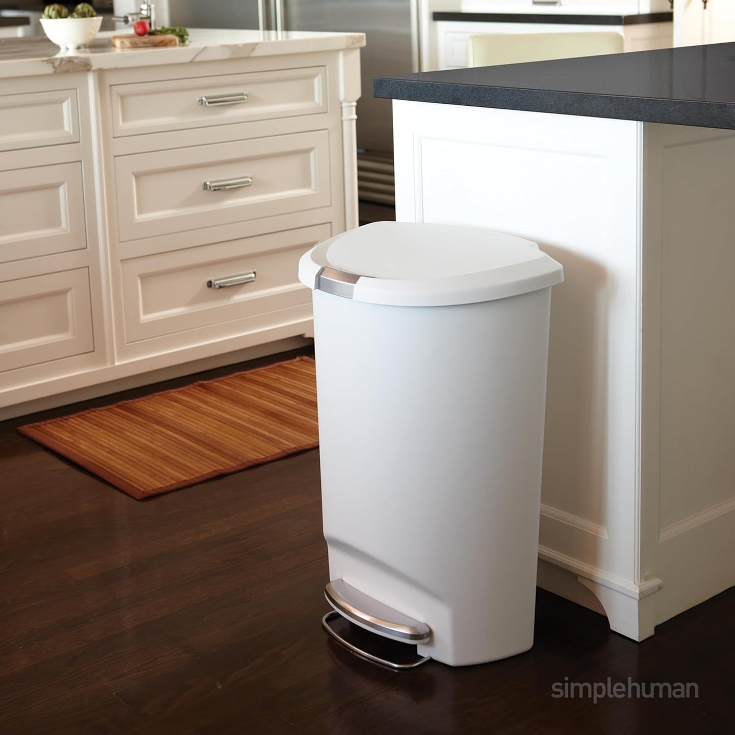 Simplehuman 50 Liter / 13 Gallon Semi-round Kitchen Step Trash Can With Secure Slide Lock