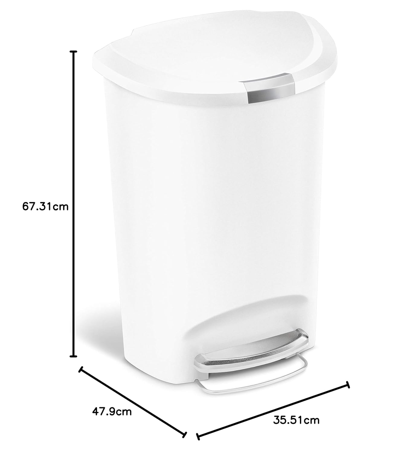 Simplehuman 50 Liter / 13 Gallon Semi-round Kitchen Step Trash Can With Secure Slide Lock