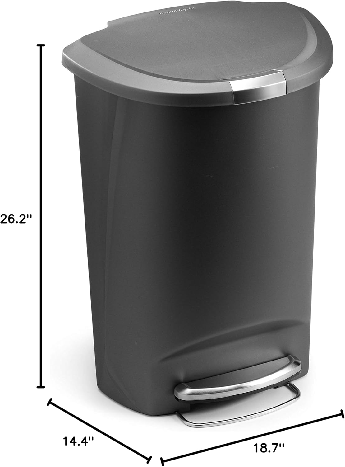 Simplehuman 50 Liter / 13 Gallon Semi-round Kitchen Step Trash Can With Secure Slide Lock Grey