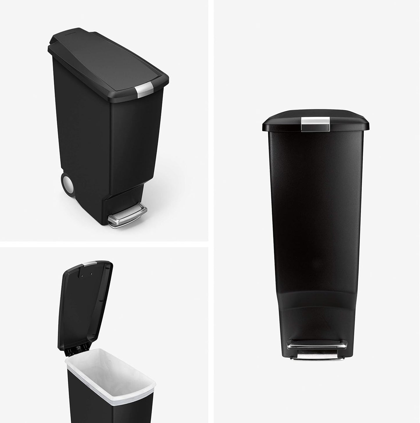Simplehuman 40 Liter / 10.6 Gallon Slim Kitchen Step Trash Can With Secure Slide Lock Black