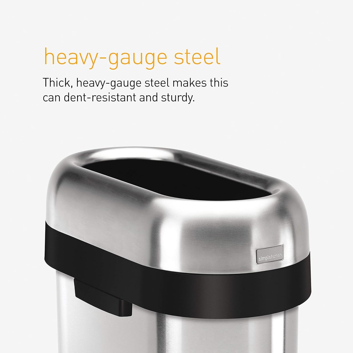 Simplehuman 50 Liter  Slim Open Top Trash Can, Commercial Grade Heavy Gauge Brushed Stainless Steel