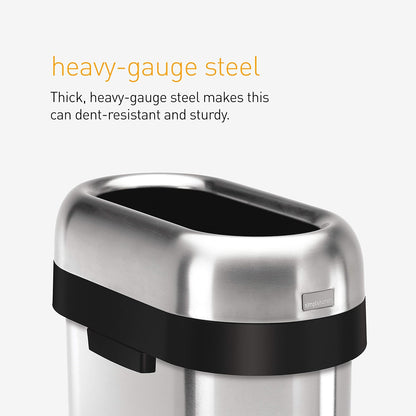 Simplehuman 50 Liter  Slim Open Top Trash Can, Commercial Grade Heavy Gauge Brushed Stainless Steel