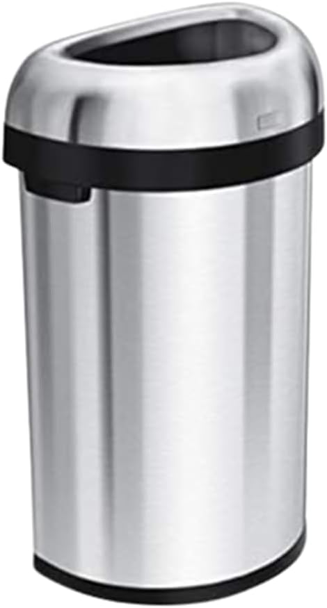 Simplehuman 60 Liter  Large Semi-Round Open Top Trash Can Commercial Grade Heavy Gauge, Brushed Stainless Steel
