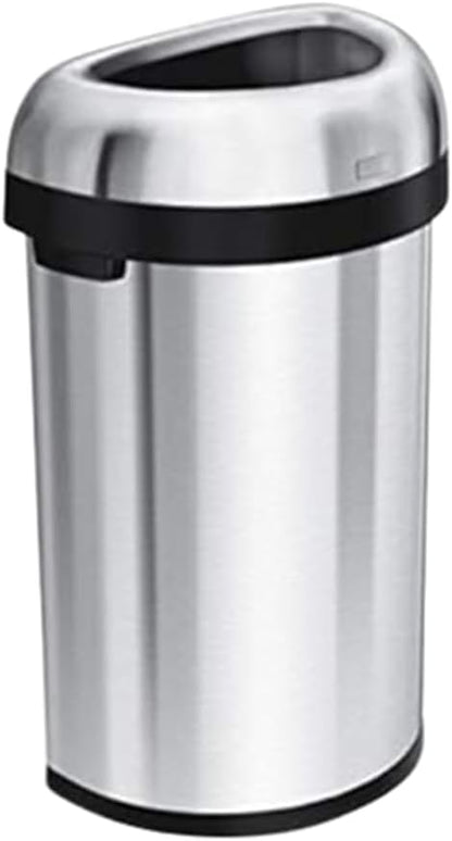 Simplehuman 60 Liter  Large Semi-Round Open Top Trash Can Commercial Grade Heavy Gauge, Brushed Stainless Steel