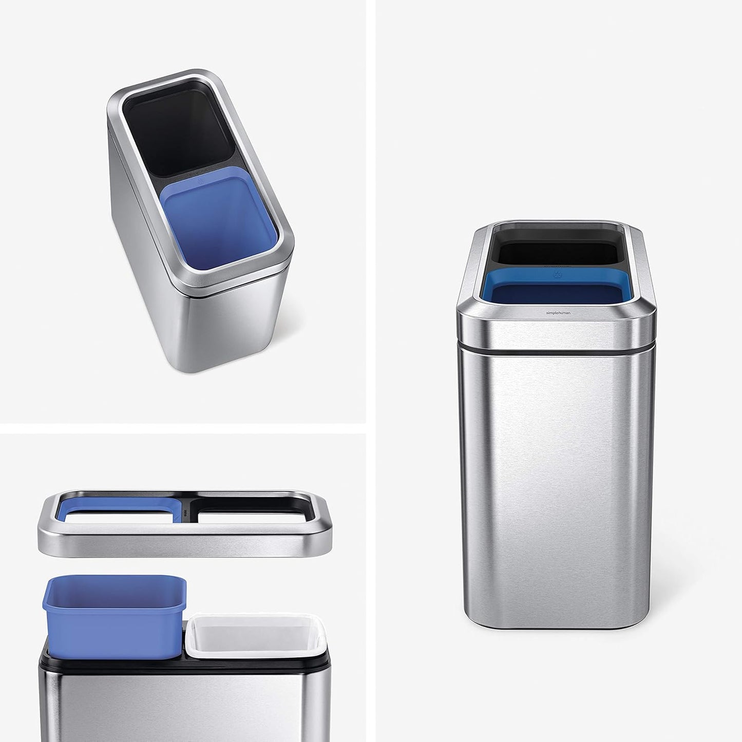 Simplehuman Slim Open Recycler, 20L Commercial Dual Compartment Trash and Recycling Can