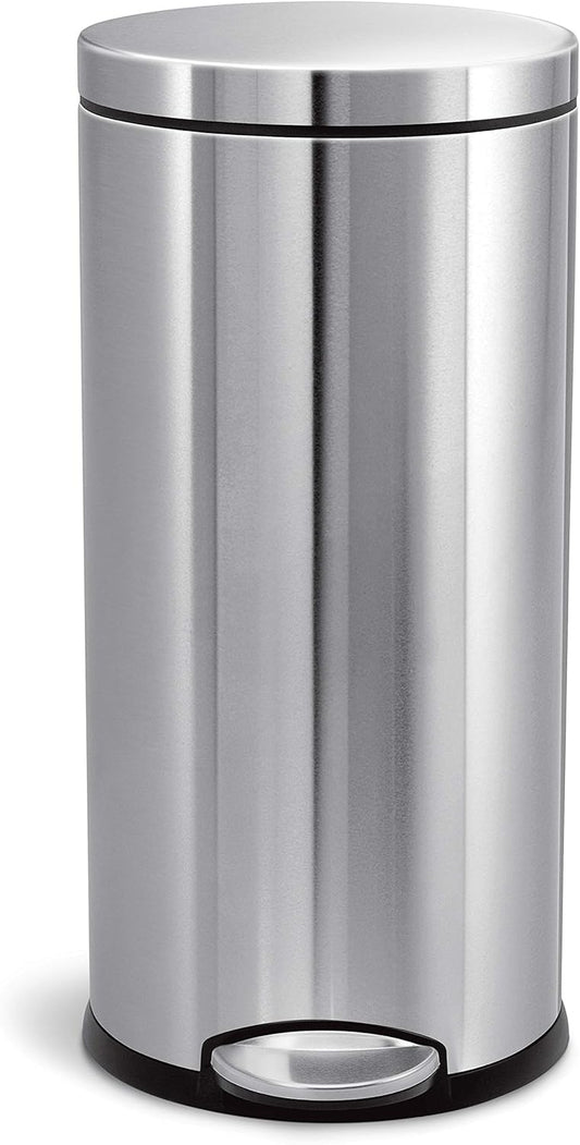 Simplehuman 30 Liter / 8 Gallon Round Step Trash Can, Brushed Stainless Steel