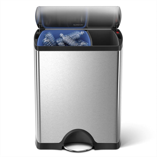 Simplehuman Rectangular Dual Compartment Recycling Kitchen Step Trash Can