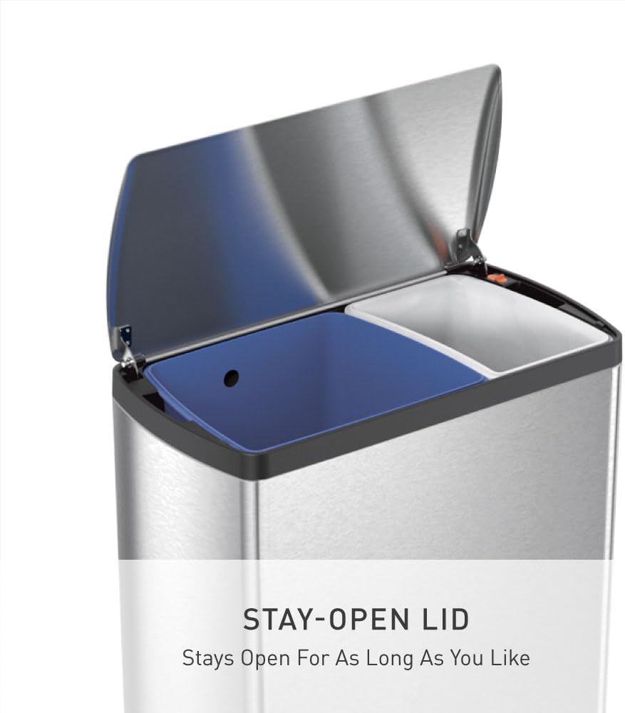 Simplehuman Rectangular Dual Compartment Recycling Kitchen Step Trash Can