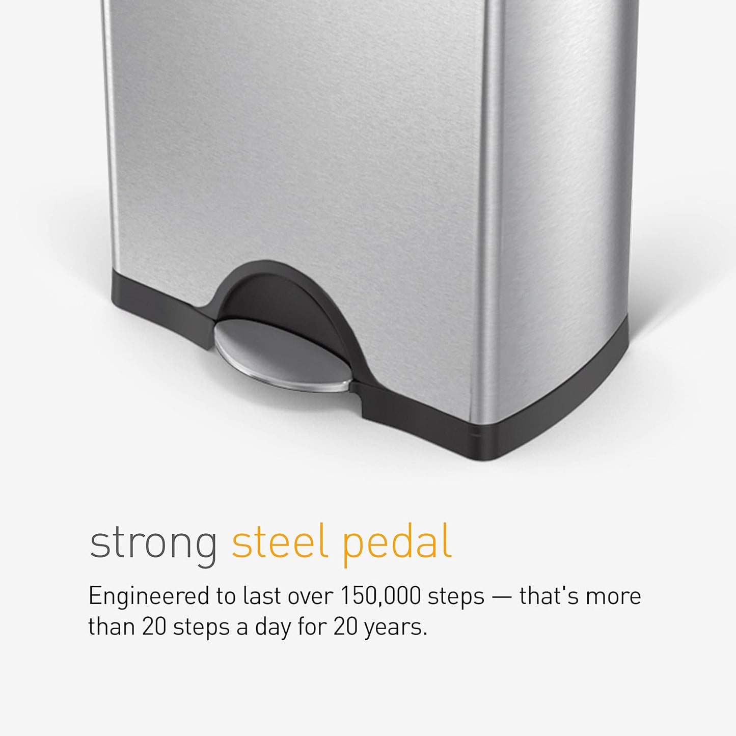 Simplehuman 30L Rectangular Kitchen Pedal Bin, Strong Steel Pedal