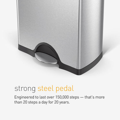 Simplehuman 30L Rectangular Kitchen Pedal Bin, Strong Steel Pedal