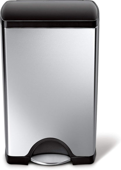 Simplehuman 38L rectangular pedal bin, black lid, stainless steel