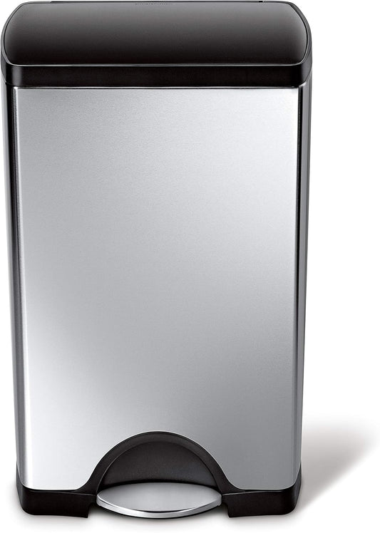 Simplehuman 38L rectangular pedal bin, black lid, stainless steel