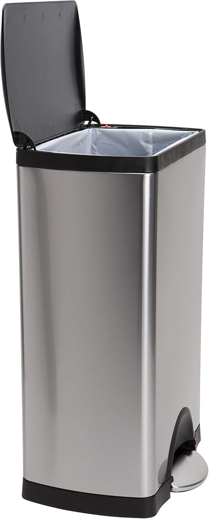 Simplehuman 38L rectangular pedal bin, black lid, stainless steel