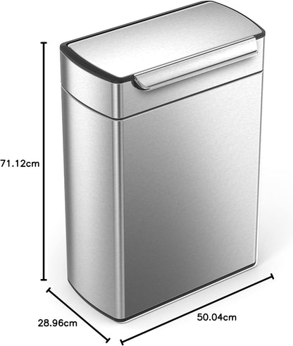 Simplehuman 48 Liter Touch-Bar Dual Compartment Kitchen Recycling Trash Can, Brushed Stainless Steel