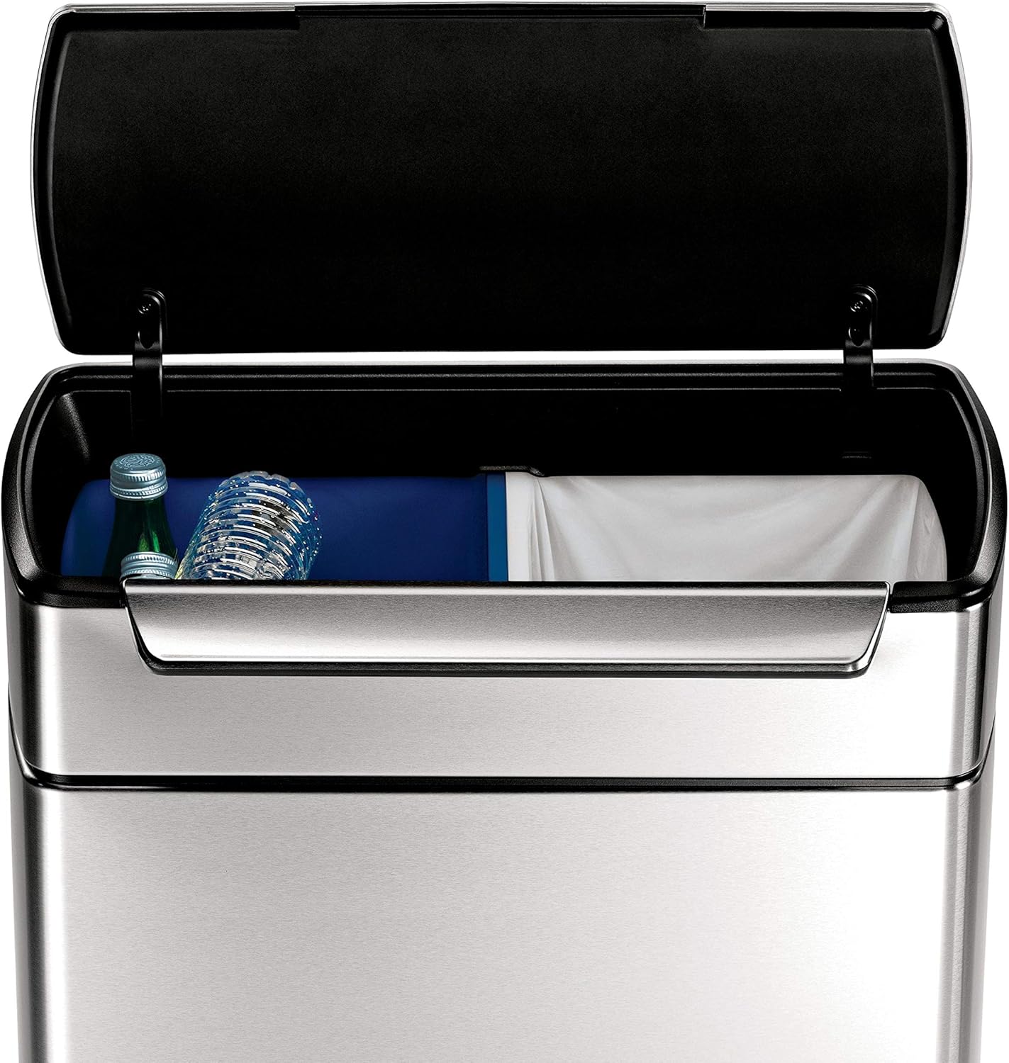 Simplehuman 48 Liter Touch-Bar Dual Compartment Kitchen Recycling Trash Can, Brushed Stainless Steel
