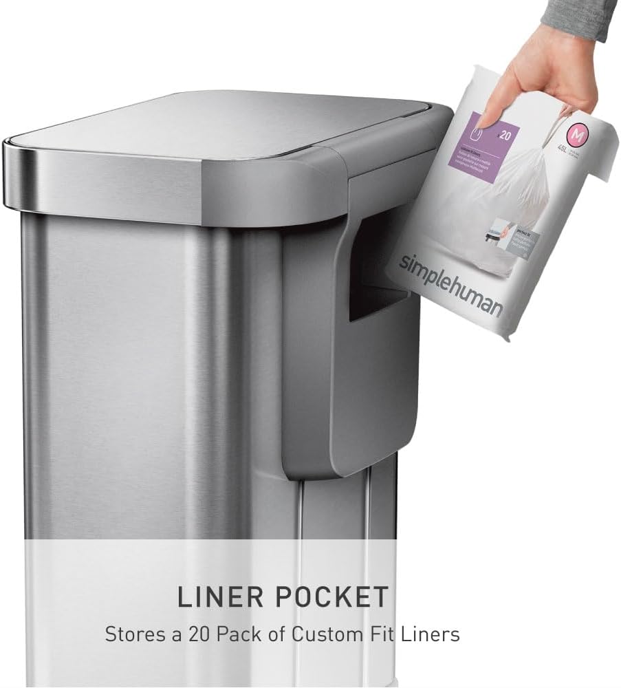 Simplehuman Rectangular Step Can, 55L / 45L Kitchen Trash Can