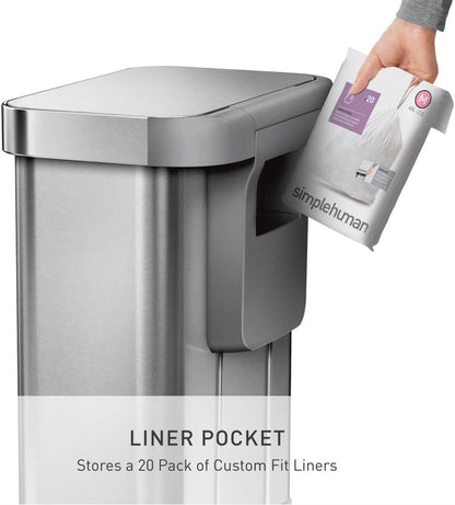 Simplehuman Rectangular Step Can, 55L / 45L Kitchen Trash Can