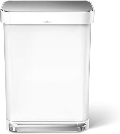 Simplehuman 55 Liter/45 Liter Rectangular Kitchen Step Soft-Close Lid, White Stainless Steel Trash can