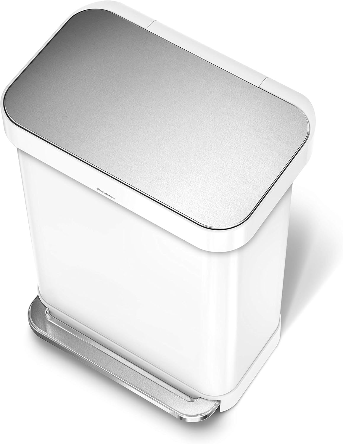 Simplehuman 55 Liter/45 Liter Rectangular Kitchen Step Soft-Close Lid, White Stainless Steel Trash can