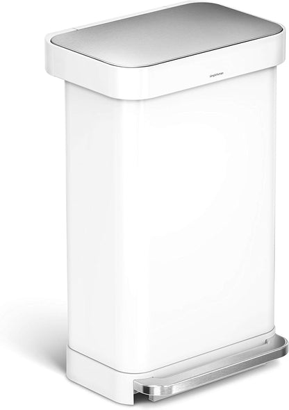 Simplehuman 55 Liter/45 Liter Rectangular Kitchen Step Soft-Close Lid, White Stainless Steel Trash can