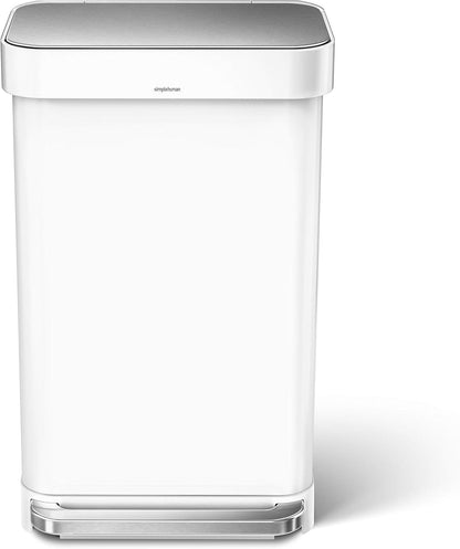 Simplehuman 55 Liter/45 Liter Rectangular Kitchen Step Soft-Close Lid, White Stainless Steel Trash can